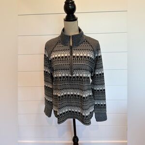 KAVU Women’s Pullover Top Wind River Nordic Cliffs Black Gray White Size XL